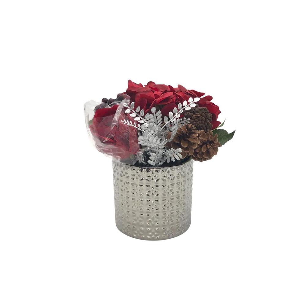 Real Touch Rose & Hydrangeas in Textured Pot w/ Gift Bag by Peony Red